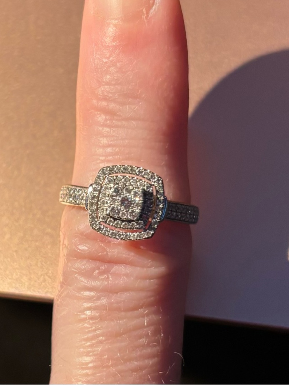 Diamond Halo Cushion-Style Engagement Ring - Silver